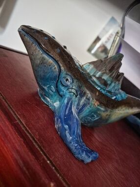 Blue RESIN Humpback whale  Box - Decorative Ocean Accent